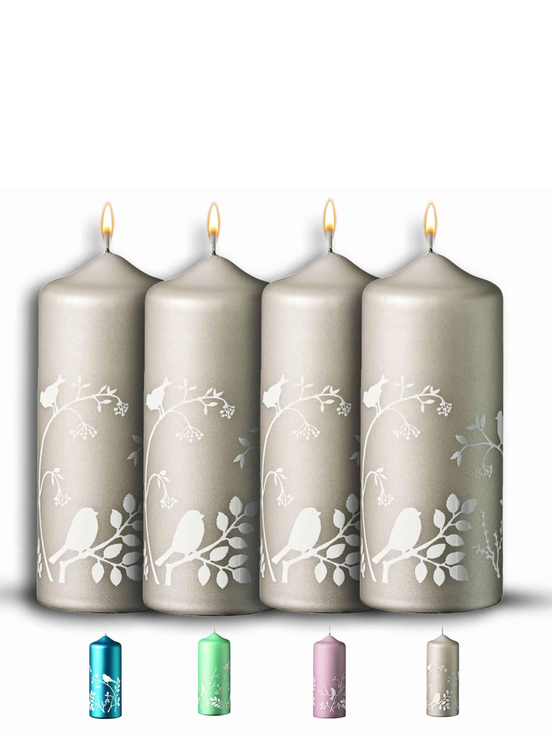 Winter-Wonderland Stumpenkerze 4er Set Weihnachtskerzen 15x6cm Stein - WikaKerzen