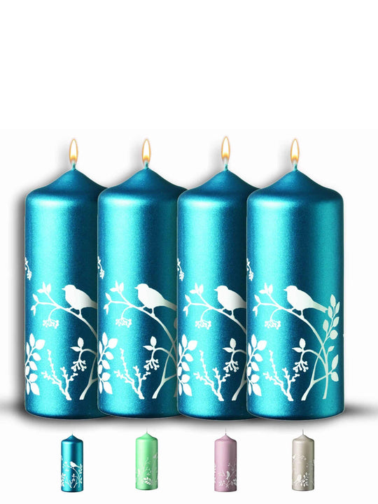 Winter-Wonderland Stumpenkerze 4er Set Weihnachtskerzen 15x6cm Royalblau - WikaKerzen