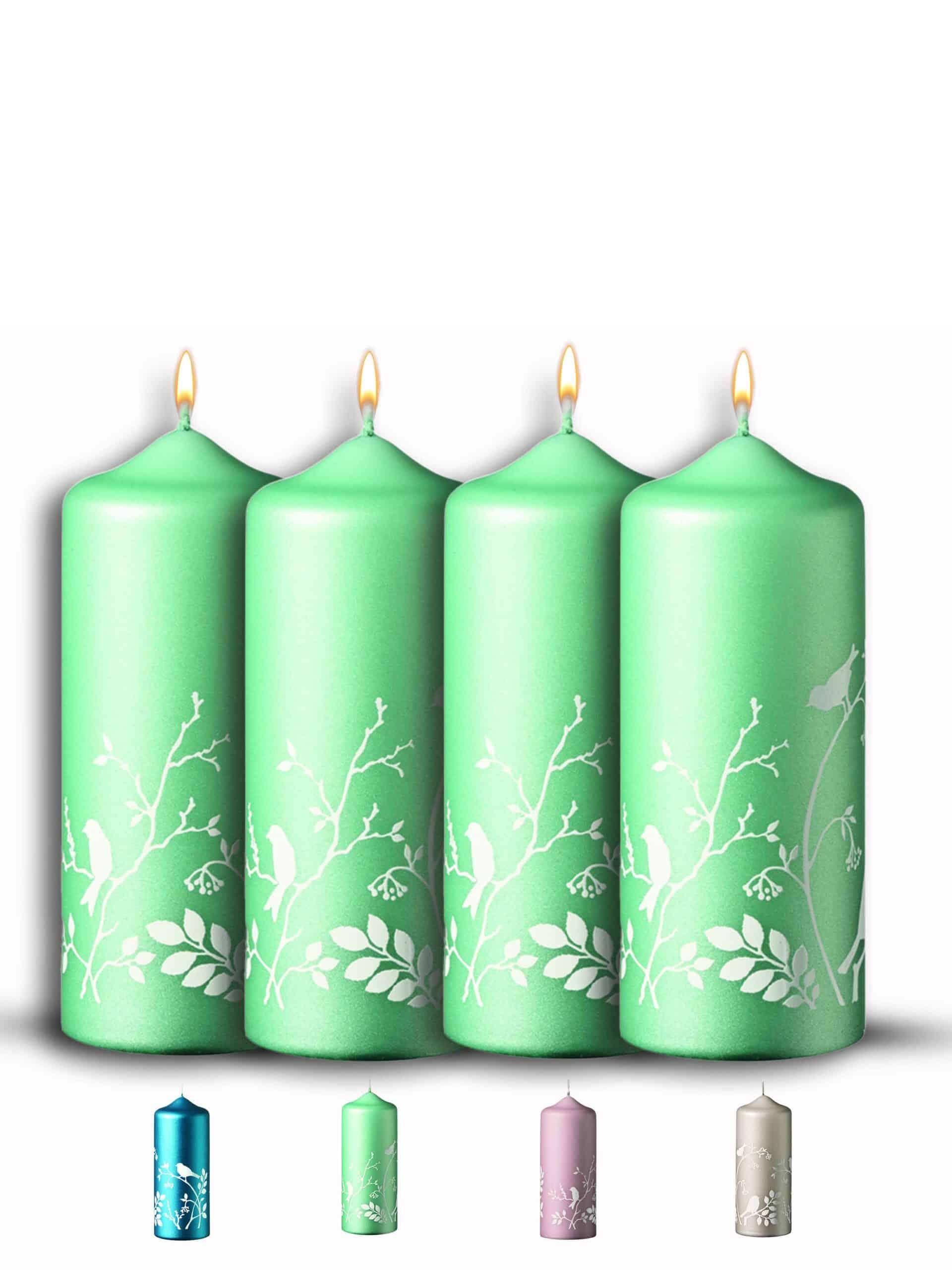 Winter-Wonderland Stumpenkerze 4er Set Weihnachtskerzen 15x6cm Candy-Green - WikaKerzen
