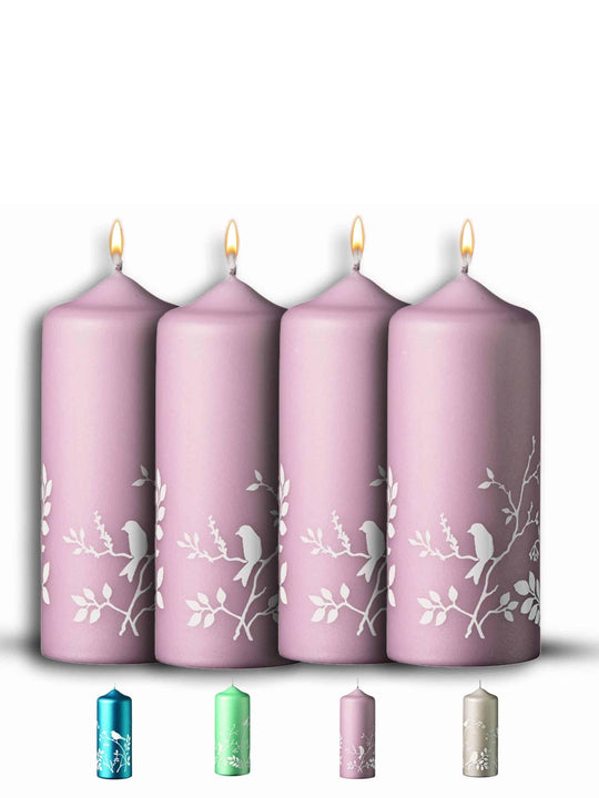 Winter-Wonderland Stumpenkerze 4er Set Weihnachtskerzen 15x6cm Taupe-Rose - WikaKerzen